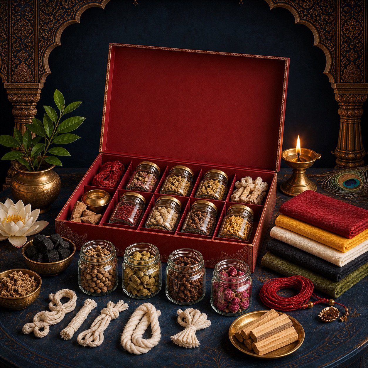 Customisable ritual supplies arranged in a premium kit